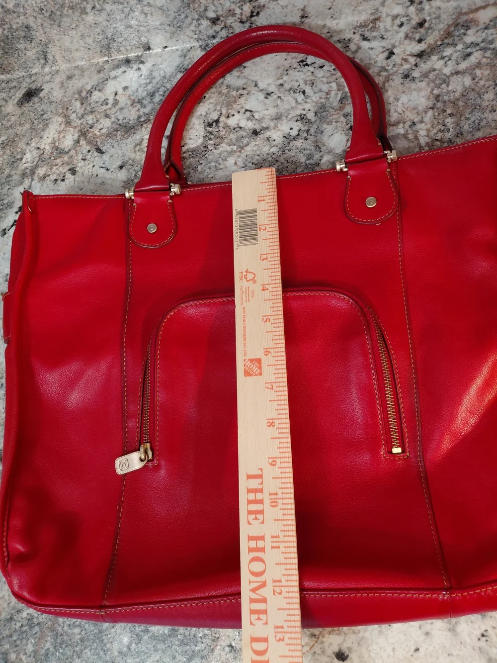 Liz Claiborne Red Leather Work Computer Tote Bag With Gold Hardware
